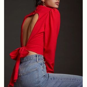 NWT Anthropologie Maeve Red backless bow blouse